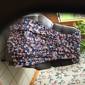 Sundance Navy Floral Tiered Maxi Skirt with Orange & Light Blue Blooms